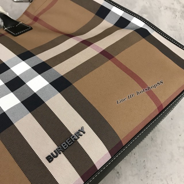 Burberry專櫃新款手提購物袋 巴寶莉棉質格子托特款The Belt貝爾特包 yxb1309